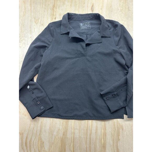 Figs Medical Scrub Top Kangaroo Pocket Black Sz L Long Sleeve V Neck Women’s EUC - Picture 1 of 6
